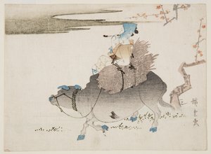 Cattleman i krowa (kolorowy drzeworyt) autorstwa Ando or Utagawa Hiroshige