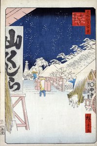 „Sto słynnych widoków Edo” (obecne Tokio): most Bikuni pod śniegiem. Widok miasta Tokio w Japonii (Most Bikuni w śniegu (Sto słynnych widoków Edo). Japońska grafika Utagawa Hiroshige (1797-1858) autorstwa Ando or Utagawa Hiroshige