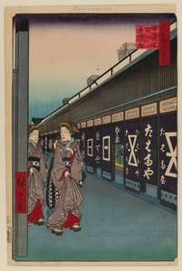 Cotton-Goods Lane, Odenma-cho autorstwa Ando or Utagawa Hiroshige