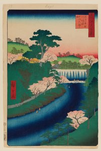 Zapora na rzece Otonashi w Oji autorstwa Ando or Utagawa Hiroshige