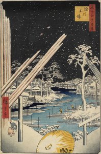 Fukagawa Lumberyards, 1856 autorstwa Ando or Utagawa Hiroshige