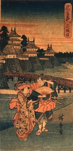 Futakawa, z serii „Pięćdziesiąt trzy stacje Tokaido”, ok. 1840 (kolorowy drzeworyt) autorstwa Ando or Utagawa Hiroshige