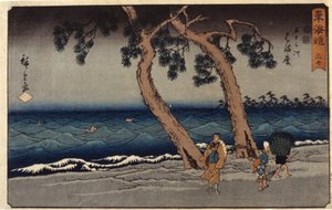 Stacja Hamamatsu (kolorowy drzeworyt) autorstwa Ando or Utagawa Hiroshige