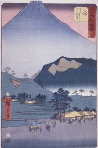 Hara: Widok na Ashitakayamę i Fuji (kolorowy drzeworyt) autorstwa Ando or Utagawa Hiroshige