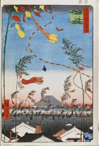 Dobrobyt w całym mieście podczas festiwalu Tanabata (Sto słynnych widoków Edo) (Tokio, Japonia) - Praca Utagawy Hiroshige (1797-1858), grafika japońska (39x26 cm), ok. 1858 - Dobrobyt w całym mieście podczas festiwalu Tanabata (sto autorstwa Ando or Utagawa Hiroshige