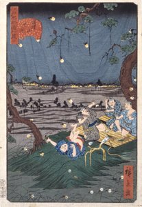 Listening To Crickets At Dōkanyama (20) (Dōkanyama Mushikiki) (kolorowy drzeworyt) autorstwa Ando or Utagawa Hiroshige