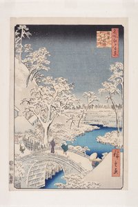 Meguro Drum Bridge i Sunset Hill (Meguro Taikobashi Y?hinooka) (kolorowy drzeworyt) autorstwa Ando or Utagawa Hiroshige