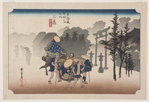 Mishima: Morning Mist (Mishima, asagiri) (kolorowy drzeworyt) autorstwa Ando or Utagawa Hiroshige