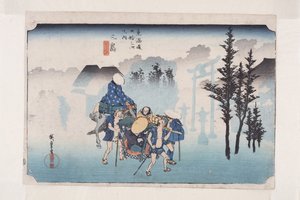 Mishima: Morning Mist (Mishima, asagiri) (kolorowy drzeworyt) autorstwa Ando or Utagawa Hiroshige