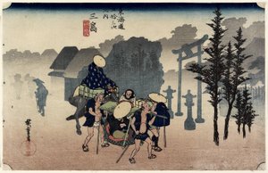 Poranna mgła, Mishima, c. 1833 autorstwa Ando or Utagawa Hiroshige
