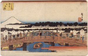 Nihonbashi (kolorowy drzeworyt) autorstwa Ando or Utagawa Hiroshige