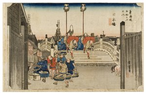 Nihonbashi: Poranny widok z cyklu Pięćdziesiąt trzy stacje Tokaido, ok. 1831-1834 (drewnodruk na papierze) autorstwa Ando or Utagawa Hiroshige