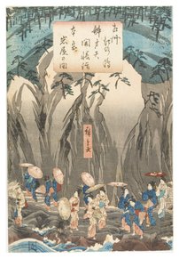 Pielgrzymka na wystawę posągu Benzaitena w głównym sanktuarium Iwaya w Enoshimie w prowincji Sagami, ok. 1847-1852 (drewnodruk na papierze) autorstwa Ando or Utagawa Hiroshige