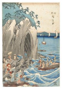 Pielgrzymka na wystawę posągu Benzaitena w głównym sanktuarium Iwaya w Enoshimie w prowincji Sagami, ok. 1847-1852 (drewnodruk na papierze) autorstwa Ando or Utagawa Hiroshige