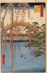 Obręb świątyni Tenjin w Kameido (drzeworyt kolorowy) autorstwa Ando or Utagawa Hiroshige