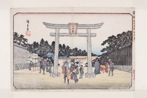 Sanna? Kapliczka w Nagata Riding Grounds (Nagatababa Sann?g?) (kolorowy drzeworyt) autorstwa Ando or Utagawa Hiroshige