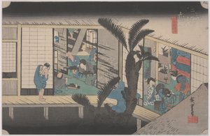 Scena w karczmie autorstwa Ando or Utagawa Hiroshige
