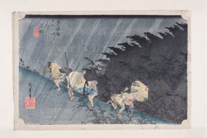Sh?no: Driving Rain (Sh?no, hakuu) (kolorowy drzeworyt) autorstwa Ando or Utagawa Hiroshige