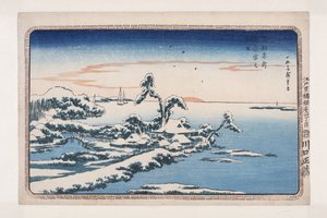 Śnieg w Nowy Rok w Susaki (Susaki yuki no hatsuhi) (kolorowy drzeworyt) autorstwa Ando or Utagawa Hiroshige