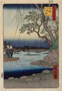 Stables Embankment (drzeworyt kolorowy) autorstwa Ando or Utagawa Hiroshige