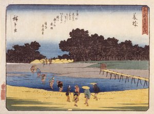 Stacja 23, Fujieda (drzeworyt kolorowy) autorstwa Ando or Utagawa Hiroshige