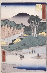 Stacja 27, Kakegawa (kolorowy drzeworyt) autorstwa Ando or Utagawa Hiroshige