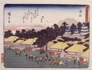 Stacja 30, Hamamatsu (kolorowy drzeworyt) autorstwa Ando or Utagawa Hiroshige