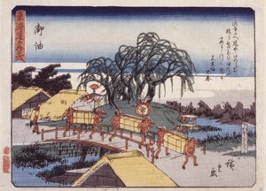 Stacja 36, Goyu; Seria Kyoka Tokaido (kolorowy drzeworyt) autorstwa Ando or Utagawa Hiroshige