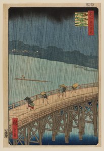 Nagły deszcz nad mostem Shin Ohashi i Atake autorstwa Ando or Utagawa Hiroshige
