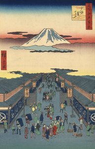 Przez członka Suruga-St Reet i ja przez Hiroshige Relief autorstwa Ando or Utagawa Hiroshige