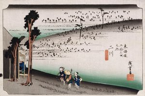 Płaskowyż Małp, Futagawa, z serii „Pięćdziesiąt trzy stacje Tokaido” autorstwa Ando or Utagawa Hiroshige