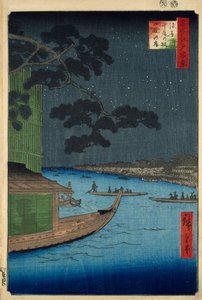 „Sosna sukcesu” na nabrzeżu Onmaya, rzeka Asakusa autorstwa Ando or Utagawa Hiroshige