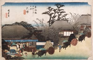 Herbaciarnia Running Well, Otsu, z serii „Pięćdziesiąt trzy stacje Tokaido” autorstwa Ando or Utagawa Hiroshige