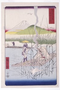 Rzeka Sagami (Sagamigawa) (kolorowy drzeworyt) autorstwa Ando or Utagawa Hiroshige