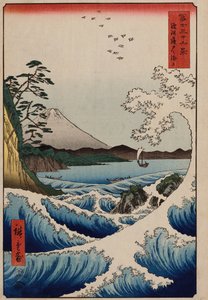 Morze u wybrzeży Satta w prowincji Suruga”, z cyklu „Trzydzieści sześć widoków na górę Fuji” autorstwa Ando or Utagawa Hiroshige