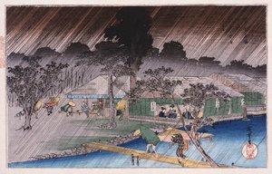 Zmierzchowy prysznic na Tadasu Bank”, z serii „Słynne miejsca Kioto” Ando Hiroshige autorstwa Ando or Utagawa Hiroshige