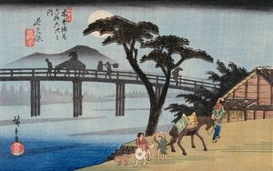 Willow przy wyjściu z Shimabara, ilustracja z „Słynnych miejsc Kioto” autorstwa Ando or Utagawa Hiroshige