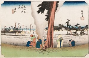 Zimowy widok, Hamamatsu, z cyklu "Pięćdziesiąt trzy stacje Tokaido", ok. 1834 autorstwa Ando or Utagawa Hiroshige