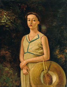 Portret Geneviève trzymającej słomkowy kapelusz, siostrzenicy malarza autorstwa Andre Derain