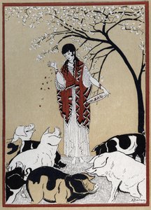 Odyseja Homera: „Czarownica Circe i towarzysze Odyseusza zamienili się w świnie” (Odyseja Homera: „Czarownica Circe i towarzysze Odyseusza zmienili się w świnie”) Ilustracja Andre Bonamy (1880-1943) w „The Powrót Ulissesa” Jean Baptiste Cois autorstwa Andre Bonamy