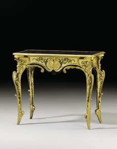 Biurko w stylu Ludwika XIV, ok. 1700 (ormolu, szylkret, heban, mosiądz i róg barwiony na niebiesko)