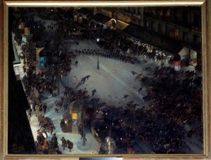 La charge, Boulevard Montmartre Scena demonstracji w Paryżu. Obraz Andre Devambeza (1867-1944) 1901 Nd. 1,27 x 1,62 m. Paryż, Muzeum Orsay