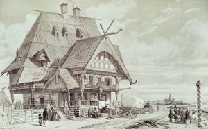 Hotele i pensjonaty, ilustracja z „Malownicza podróż do Rosji”, 1839 autorstwa Andre Durand