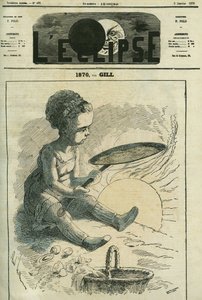 1870, kuchnia towarzyska: mała dziewczynka gotuje naleśnik w rozgrzanym słońcem piecu. Okładka w „” L