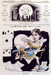 Karykatura Cory Pearl (1842-c.1886) z „La Lune”, 3 lutego 1867 autorstwa Andre Gill