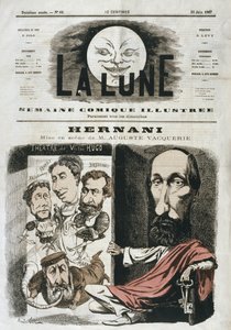 Karykatura „Hernaniego” napisana przez Victora Hugo i wyreżyserowana przez Auguste Vacquerie, ilustracja z okładki „La Lune”, 30 czerwca 1867 autorstwa Andre Gill