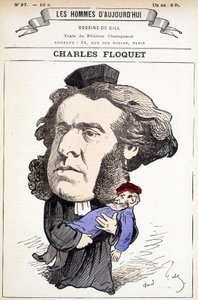Karykatura Charlesa Floqueta (1828-1896), prawnika i przewodniczącego Rady w latach 1888-1889. W pojedynku zranił generała Boulangera, którego idee walczył. Rysunek Gilla w „The Men of Today””. autorstwa Andre Gill