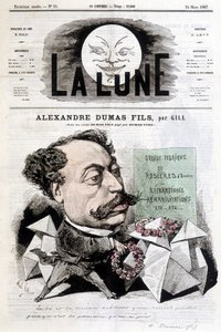 Komiks rysujący na Alexandre Dumas Fils autorstwa Gilla. Okładka „La Lune” z 24.03.1867. autorstwa Andre Gill
