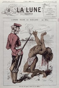 „Order Reigns in Zuzuland”, karykatura angielskiej kolonizacji RPA z „La Lune Rousse”, 1879 autorstwa Andre Gill