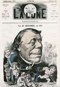 Portret doktora Ricorda, francuskiego lekarza. Karykatura Gilla, w „La Lune”, 20 października autorstwa Andre Gill